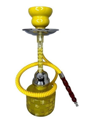 Yellow hookah single 29cm new, glass and metal