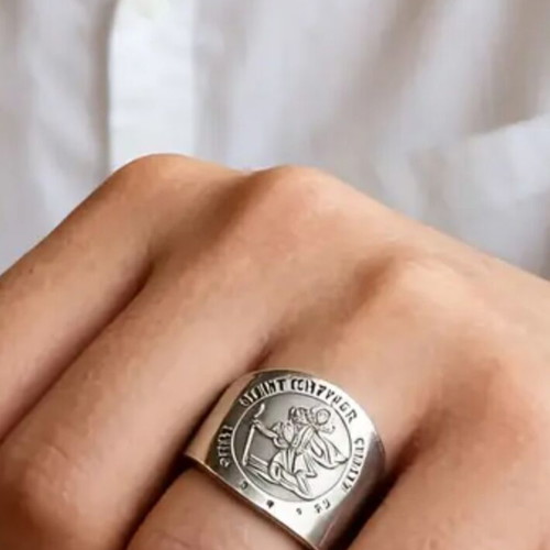 Saint Christopher ring adjustable, stainless steel 304, new