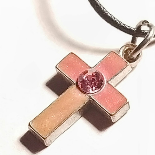 Pink cross used with crystal and adjustable cord