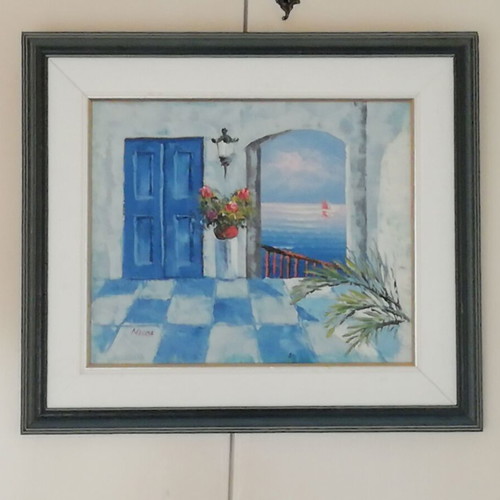 Composition of two oil paintings with Cyclades themes like new
