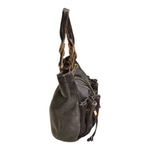 Tous black leather shoulder bag with embossed bears and pockets