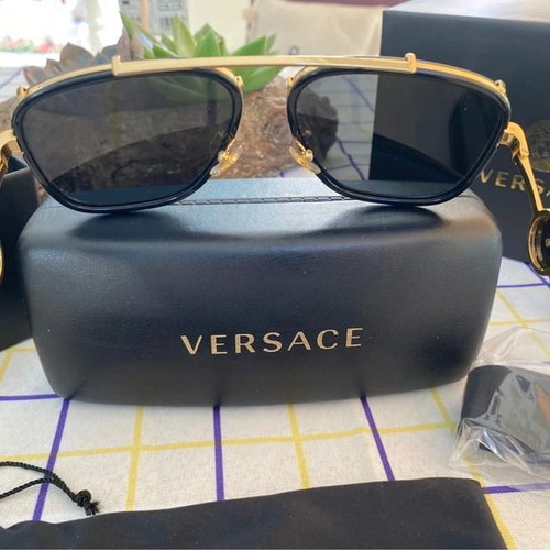 Versace VE 2233 Unisex Sunglasses new, black gold aviator
