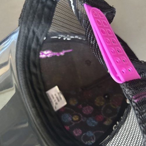 Hat size S with colorful circles and visor, like new, black