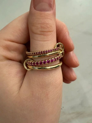 Multi-band ring with pink rhinestones, like new