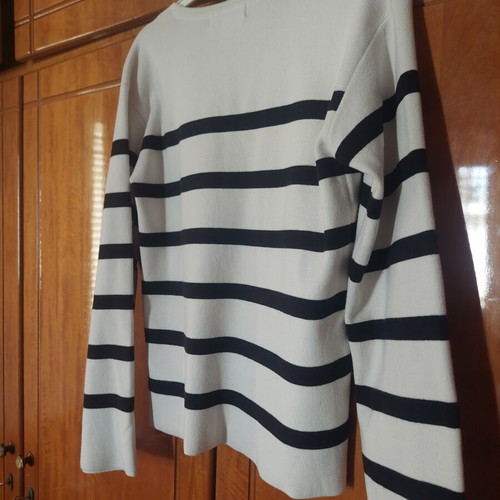 M&S striped V-neck cotton blouse like new, black and white