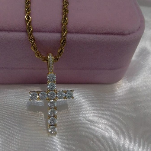 Cross with long steel chain new in gift box
