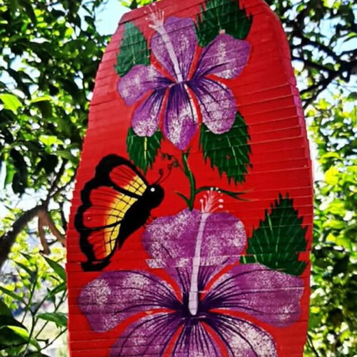 Wooden handmade hanging decoration new with painted orchids