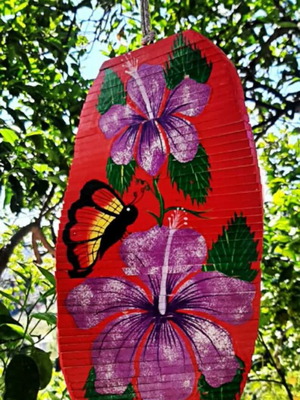 Wooden handmade hanging decoration new with painted orchids