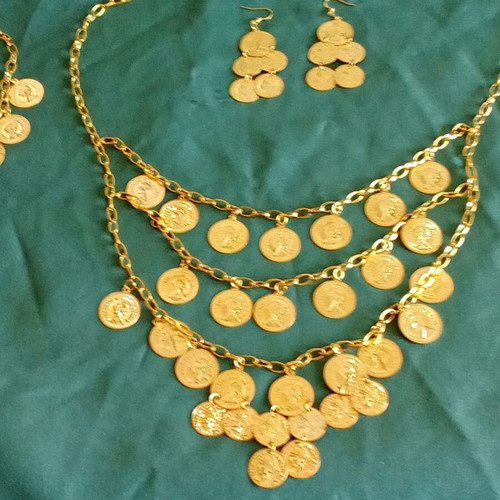 Unique jewelry set necklace, bracelet and earrings, new, copper-zinc alloy