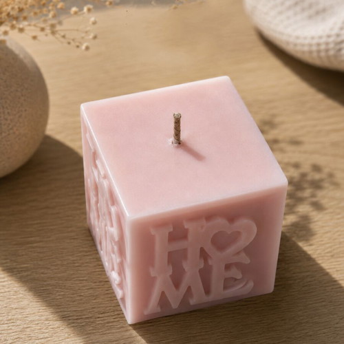 Scented handmade candle, pink cube