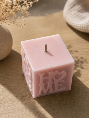 Scented handmade candle, pink cube