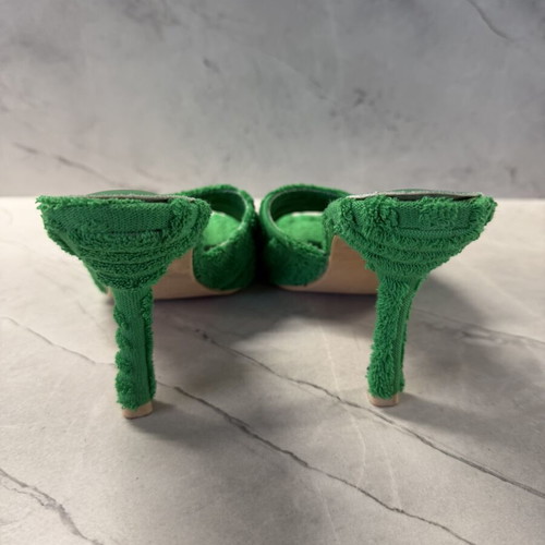 Emerald Green Terry Towelling Square-Toe Heeled Mules Size 38 like new