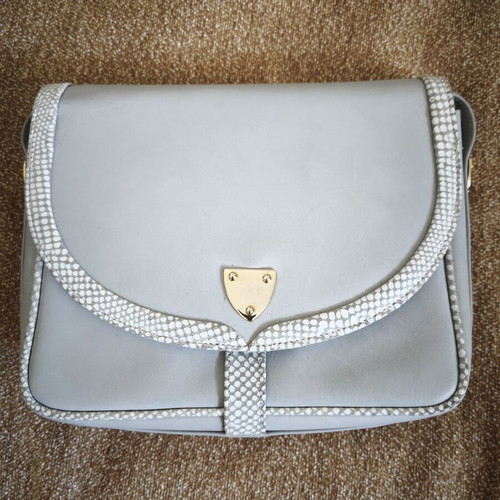 Leather shoulder bag used, gray with adjustable strap