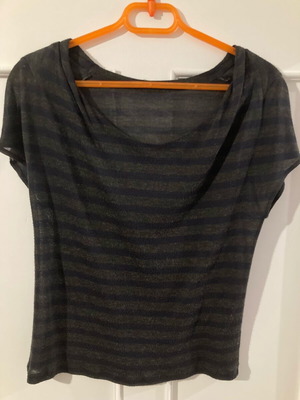 MANGO short-sleeve t-shirt used, S/M, striped dark blue-gray