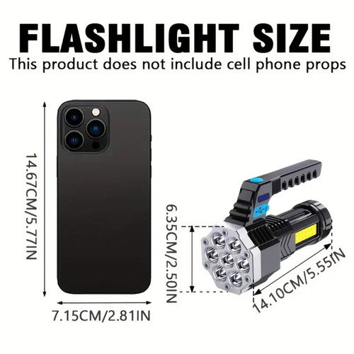 Rechargeable flashlight new with USB, 7 LED and side light