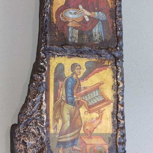 Byzantine icon composition on wood, hand-finished