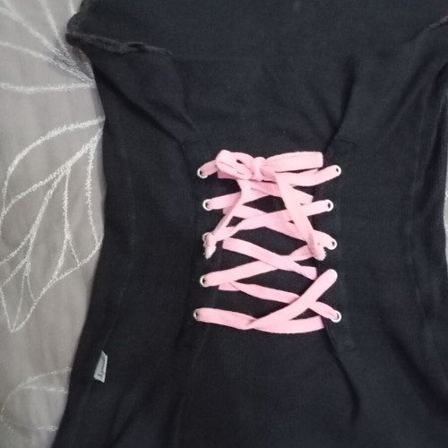 Lynne strapless top used, black and pink, size S