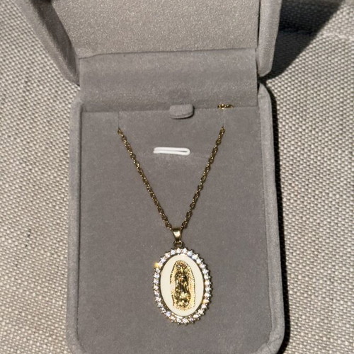 Our Lady of Guadalupe pendant necklace with cz stones and chain