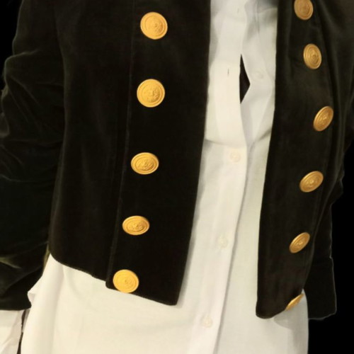 Velvet olive jacket used, embroidered with gold thread and stones, size S