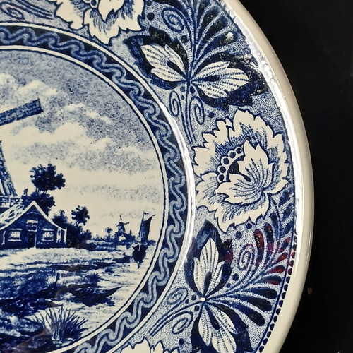 Delft Blue vintage decorative plate used, ceramic with windmill design