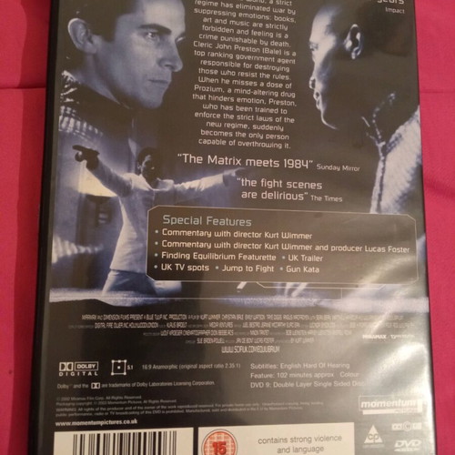 Equilibrium DVD like new, action adventure sci-fi, subbed