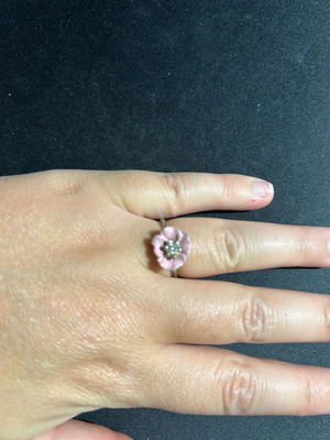 Ring with pink flower and strass used