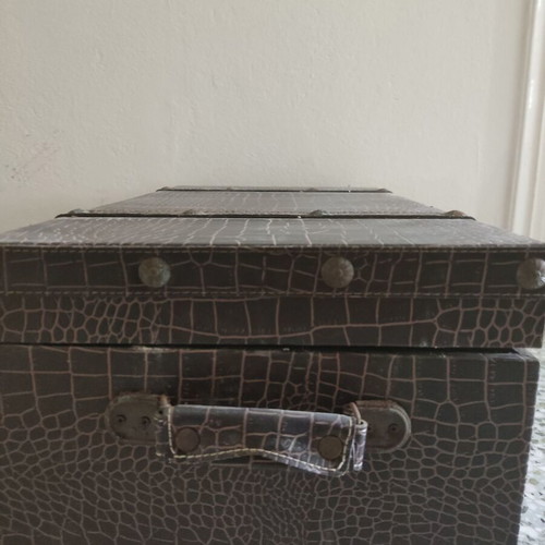Vintage large trunk with embossed leather like new