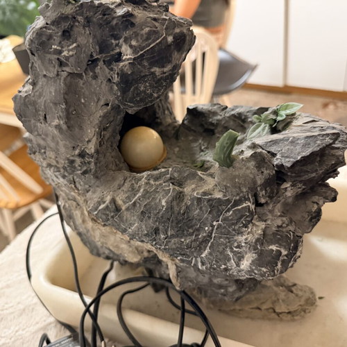 Indoor Table Fountain used, marble base with watermill and glass sphere