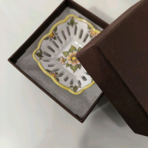 Porcelain square hand-painted tray new with Angelika 2010 signature