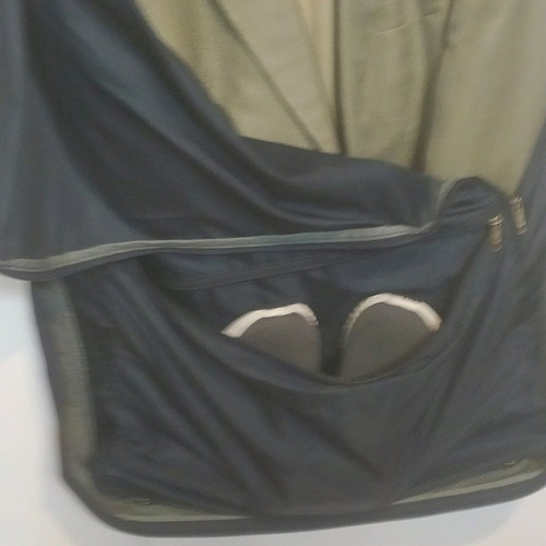 Samsonnite garment bag like new, blue fabric and leather suitcase