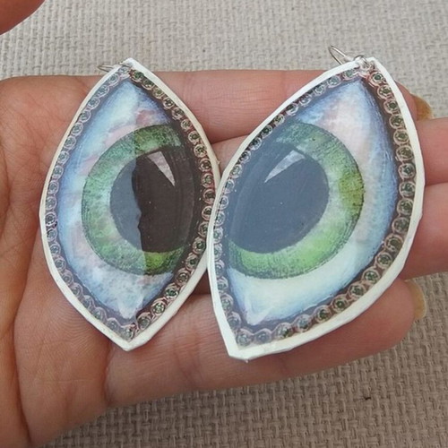 Large handmade earrings made from recycled plastic