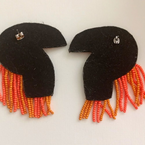 Zara parrot earrings with colorful beads and fringes