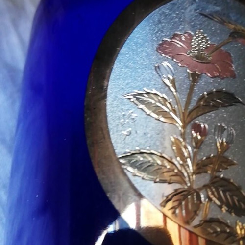 Japanese vase used with chokin technique, blue