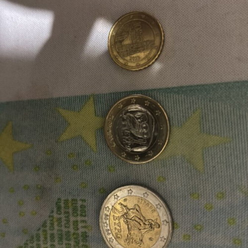 Set of three euro coins used