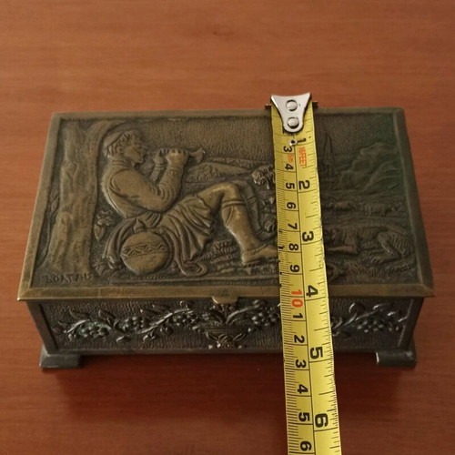 Antique bronze handmade box used, numbered artwork
