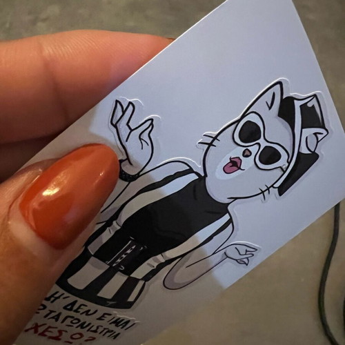 Handmade stickers with cats and quotes from Greek series, new, pack of 5