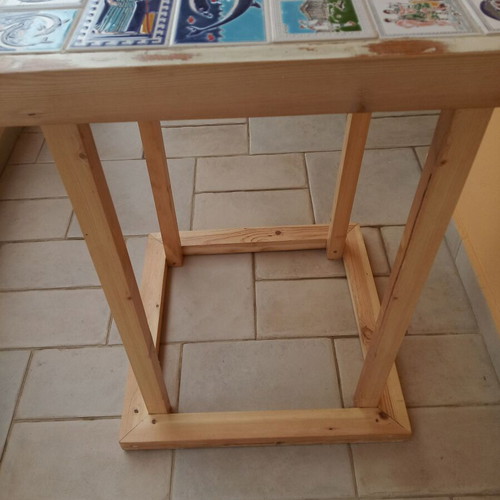 Ceramics Tall Table 45x45 like new with old ceramic tiles and recycled wood
