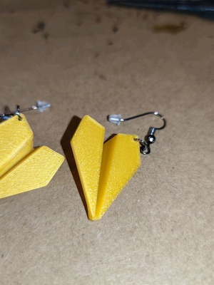 Paper Airplane Earrings 3D Printed New, Yellow