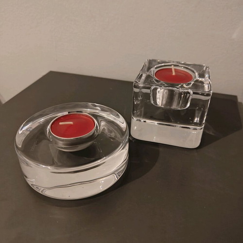 Orrefors Puck series candlesticks like new, crystal