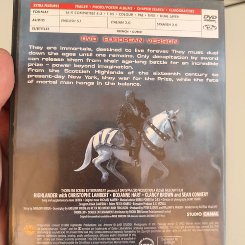 Highlander 1986 DVD like new, action sci-fi adventure