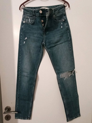 Bershka high-waisted jeans with rips used, blue