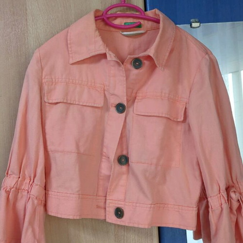 Benetton orange jacket like new, cotton with 3/4 sleeves