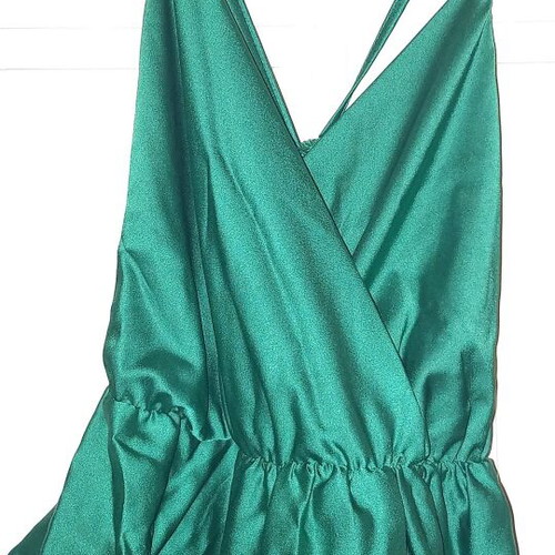 Emerald green satin long dress with straps L&S like new