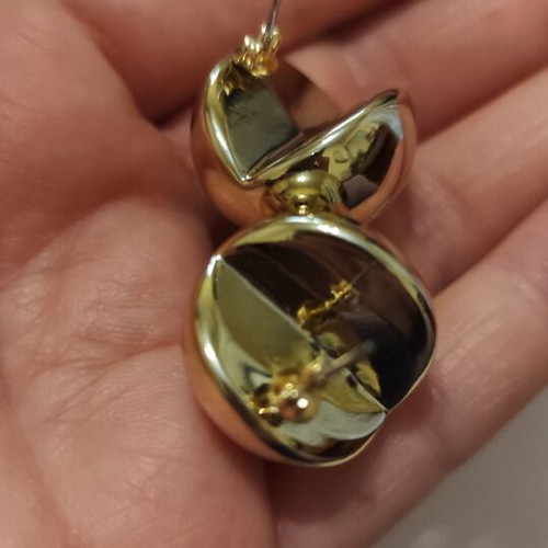 Ball-shaped earrings made of stainless steel, new, gold-colored