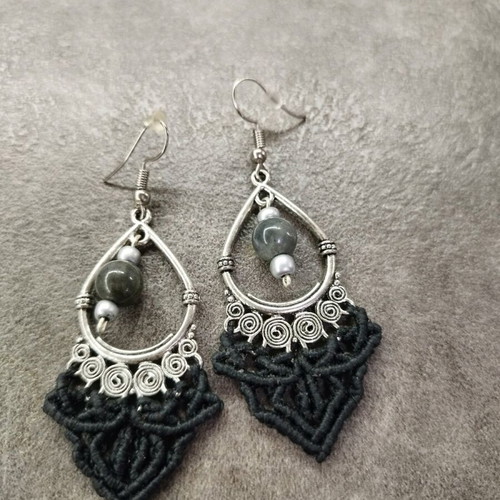 Earrings with labradorite new, black and silver