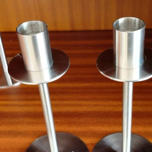 Stainless steel candlesticks like new, set of 4, modern design