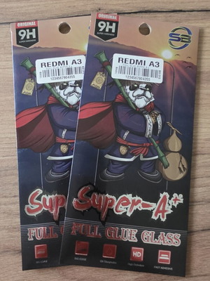 Full Tempered Glass Redmi A3 compatible with Redmi A3X and Poco C61 like new, 2 pieces