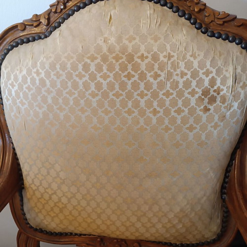 Chair solid wood classic carved used, needs upholstery repair