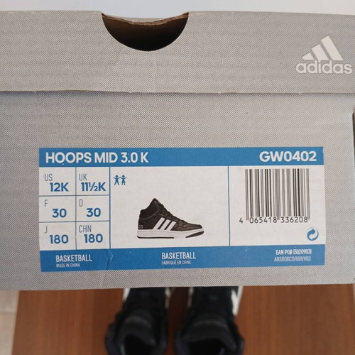 Adidas Hoops Mid 30k athletic shoes used, black, size 30