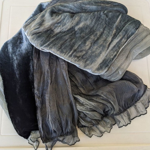 Sisley silk velvet scarf used, reversible